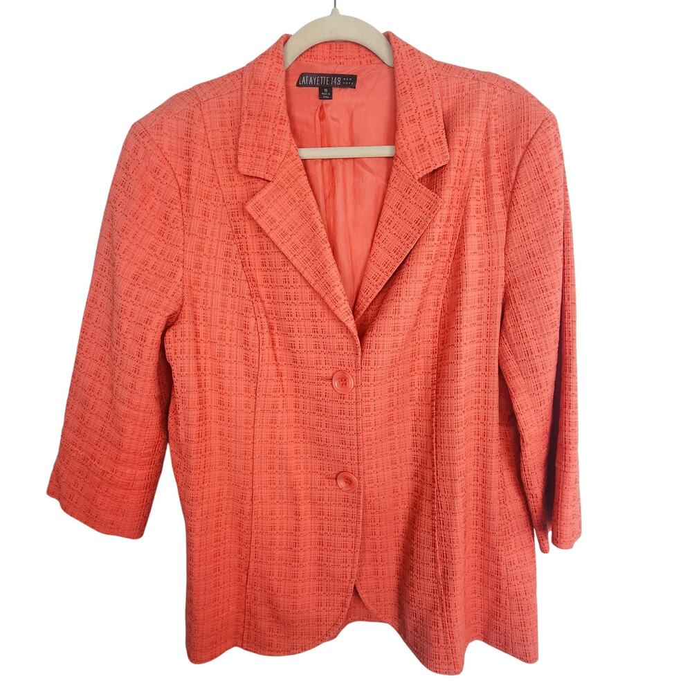 Lafayette 148 Womens Textured Coral Blazer Size 16 Designer Career Corp Office